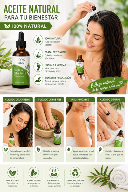 Aceite De Árbol De Té 100% Natural,100 ML Aceite Esenciale-Aceite De Acné,Tea Tree Oil Puro, Perfumado,Tratamiento Antiacné Contra La Piel Y Cara Con Imperfecciones.